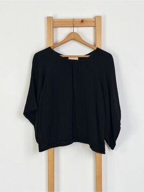 Stark X Black Cotton Gauze Blouse Flowy Wide Sleeve Artisan Top XS